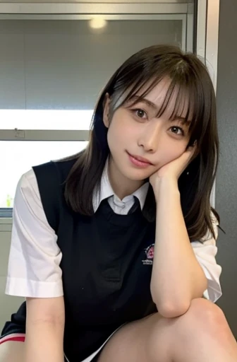 Cute Beautiful Girl,Japanese,uniform,18-year-old,white shirt,Large bulging chest,neat woman,big breasts