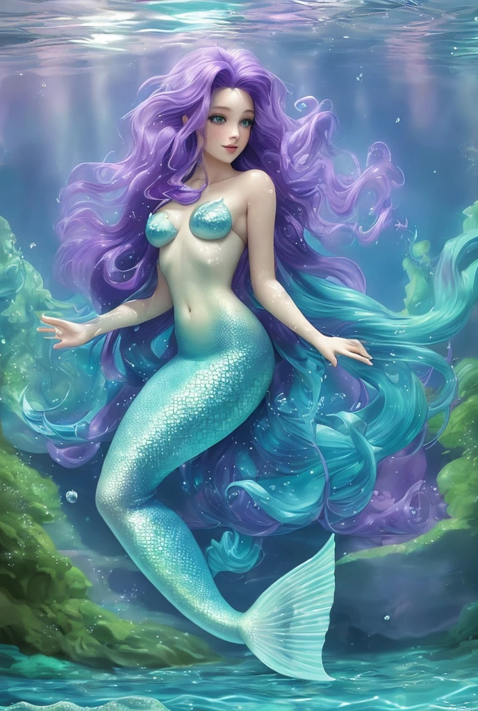 ((A giant glowing mermaid princess)),(Luminous crown,Refined Fish Scale Armor),Ethereal,uv,translucent,Amazing animals,nature,mystery,beauty,Dark environment,magic,Biological Design,high resolution,8k,Super detailed,Light, Physical Rendering, Vivid colors, Background Bokeh, various shades, Soft lighting, 脉动的Light