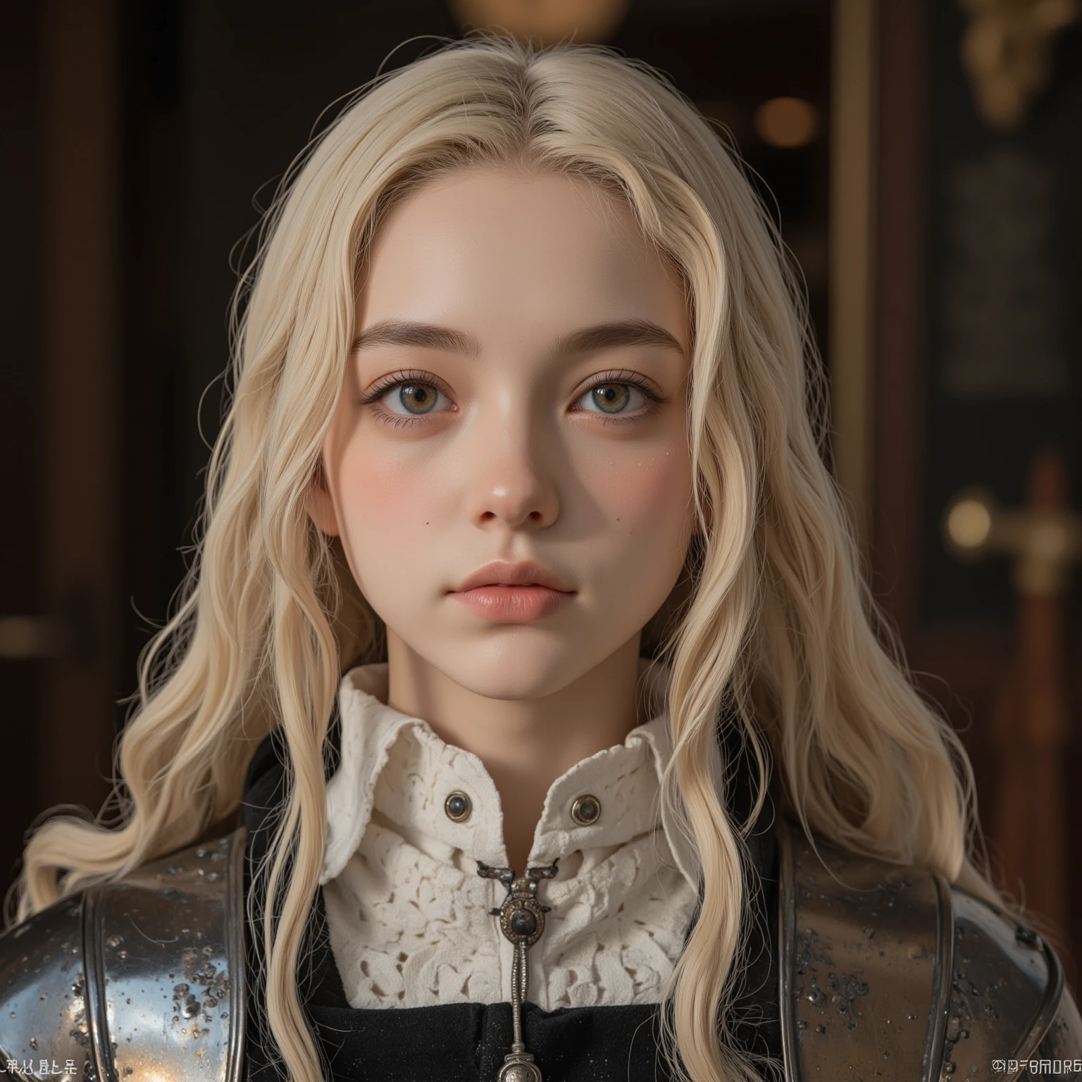 1 girl, masterpiece, top quality, 8k, fine skin texture, texture of cloth with attention to detail, beautiful detailed face, intricate details, Super Detail,  european girl, green eyes, Blonde Curly Hair】,  3D character ,  medieval knight 