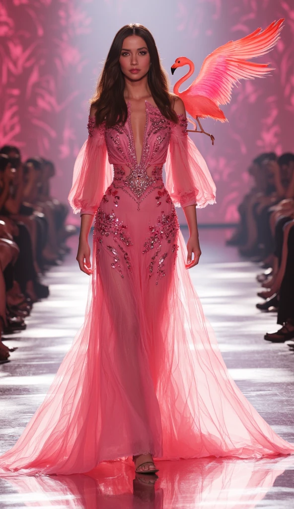 Vestido de baile, Vestido para concurso, Miss Universo, moda, Valentino Inspiration, Dior inspiration, Chanel inspiration, bordado de cristal, Vestido Magenta, gradient dress, vestido com cauda longa, vestido com fenda, pedrarias, Cristais, bordado, lantejoulas, Manga Longa, Decote em V, Swaaroviski Necklace Glossy Fabric Embroidered Application of Precious Stones Miss Universe