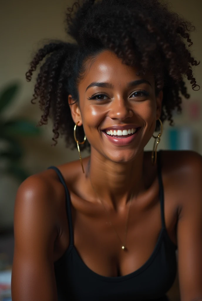 selfie . black girl smiling african american 21year age, ultra realistic and detailed 4k