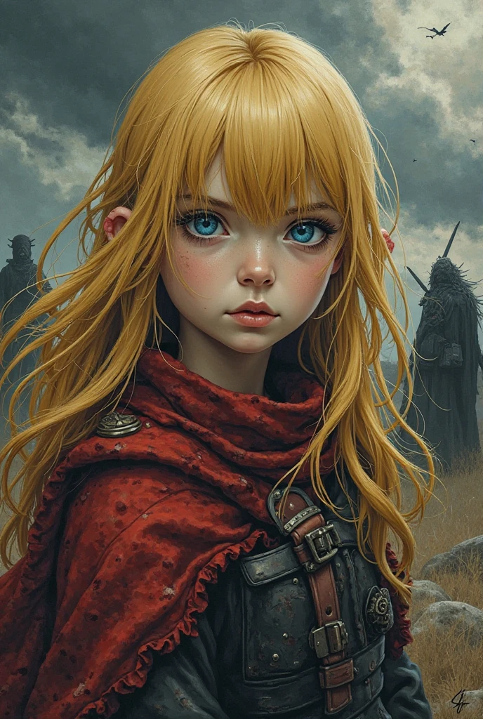 You can generate a photo of a blonde girl,In the Berserk manga style 