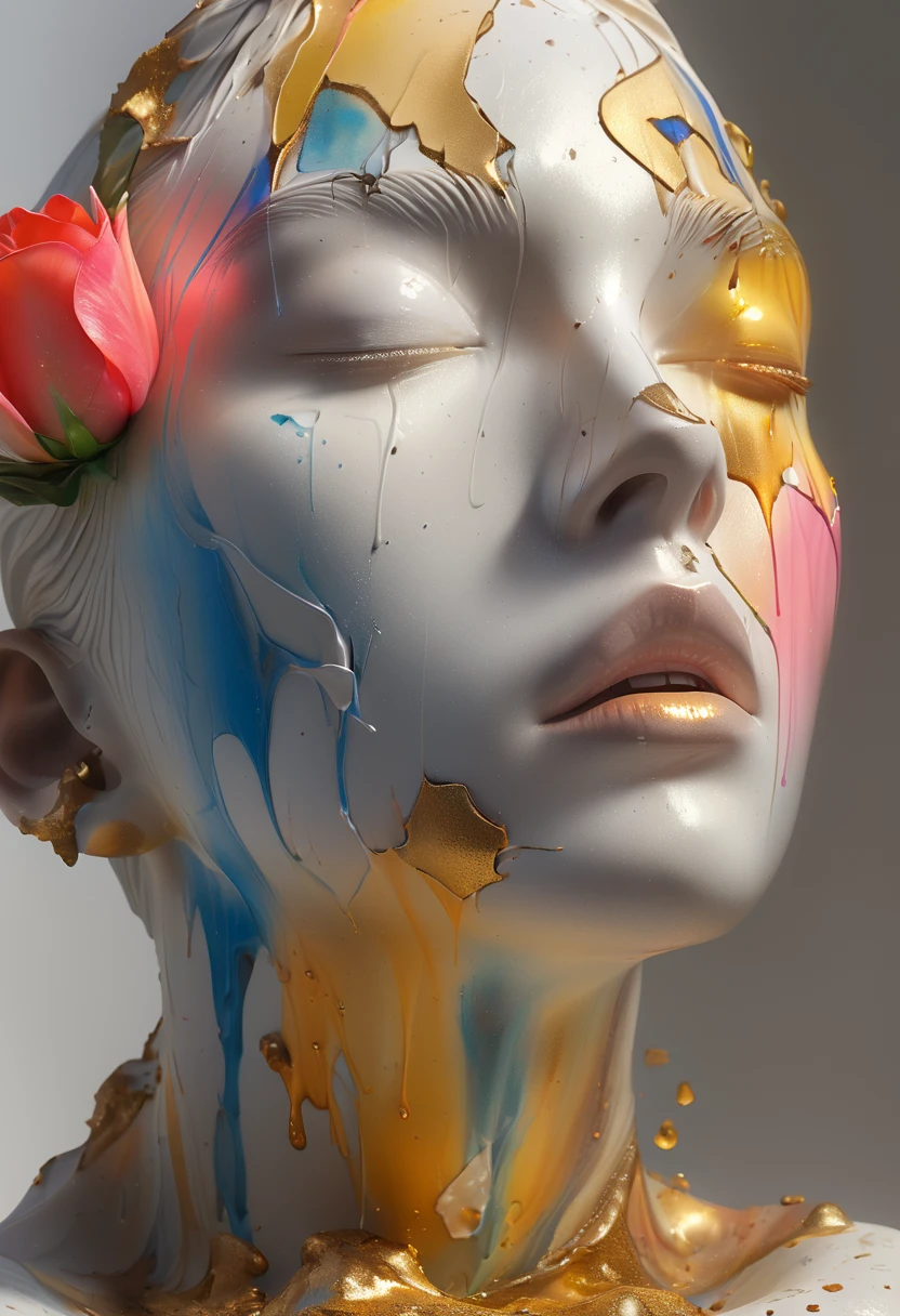 ((high quality, 8K, ultra-detailed, realistic, photorealistic, physically-based rendering, extreme detail, professional, vivid colors, HDR), still life, artistic statues, 3D sculpture, ceramics, surface cracks, shattered texture, gold, golden powder, natural beauty, landscape, natural elements, organic textures, earthy tones, dramatic lighting, cinematic atmosphere)