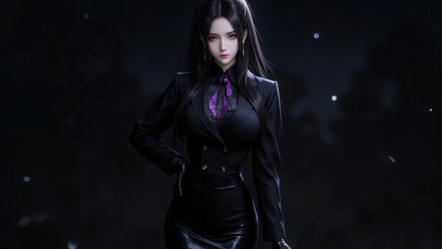 Beautiful girl with realistic black eyes, pale skin, medium length black hair, perfect face, perfect eyes, wearing a coat, very detailed, comprehensive movie, digital painting, 8K, cinematic lighting, highest quality, High resolution, Great job!, Post-processing, perfect result, surreal,(((revealing clothes))),big breasts