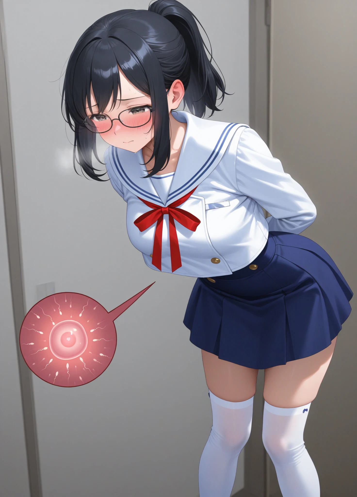 Wall, (hand on wall), (composition from behind diagonally), (dark blue sailor suit), (long sleeves), (dark blue clothes), (bending elbow), (crying), (blushing), (sighing) ),(profile),
( peniserfect penis), (bng), (ejaculation), (), nsfw, troubled eyebrows, orgasm, (voluptuous body),icles), (ejaculation), mastu(thick sperm)ece, Ultra-defhest resolution, 8K, llustration, Shaved), (Petite girl: 1.2), Hair ornament, Penis, Futanari, (Super detail), (High resolution), (High resolution)testiclile veins