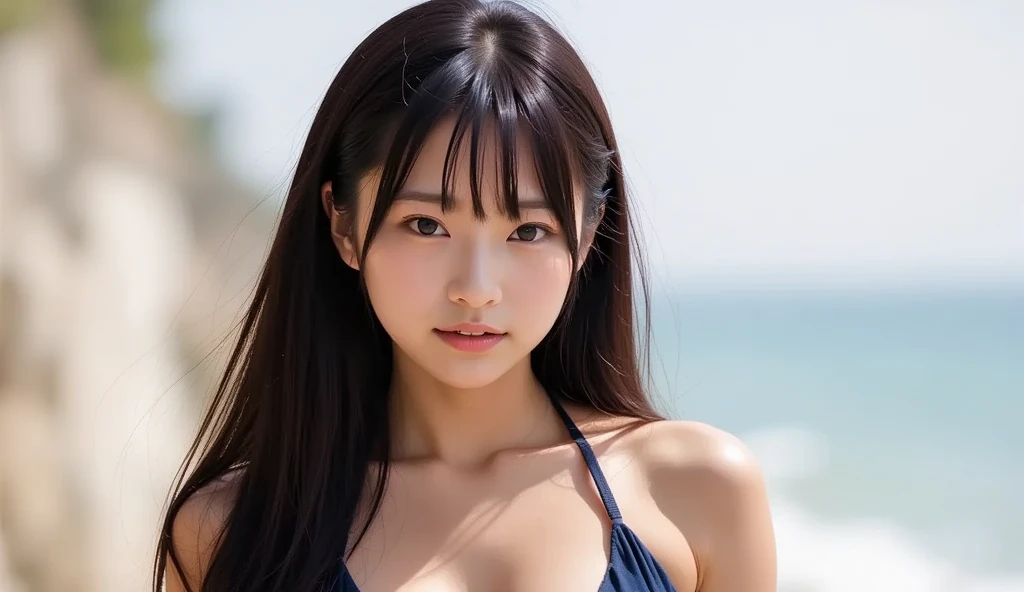 1人、top-quality、realisitic、report、depth of fields、natural soft light、during daytime、魅惑的、beauitful face、Cleanliness、Pure face、de pele branca、cute hawk hair、bangss、the beach、rays of sunshine、Nedium Breast Body Esbian、((Beautiful face with sweater golden ratio Beautiful face with symmetry))、long neck、Put your ears out、bangssのあるきれいな短いボブヘア、Smile with your mouth closed:1.4、Smile with your mouth closed:1.4、perfect hand指、perfect hand、Perfect body、face perfect、Shine a light into the eyes、Perfect Anatomy:1.4、very cute super model:1.4