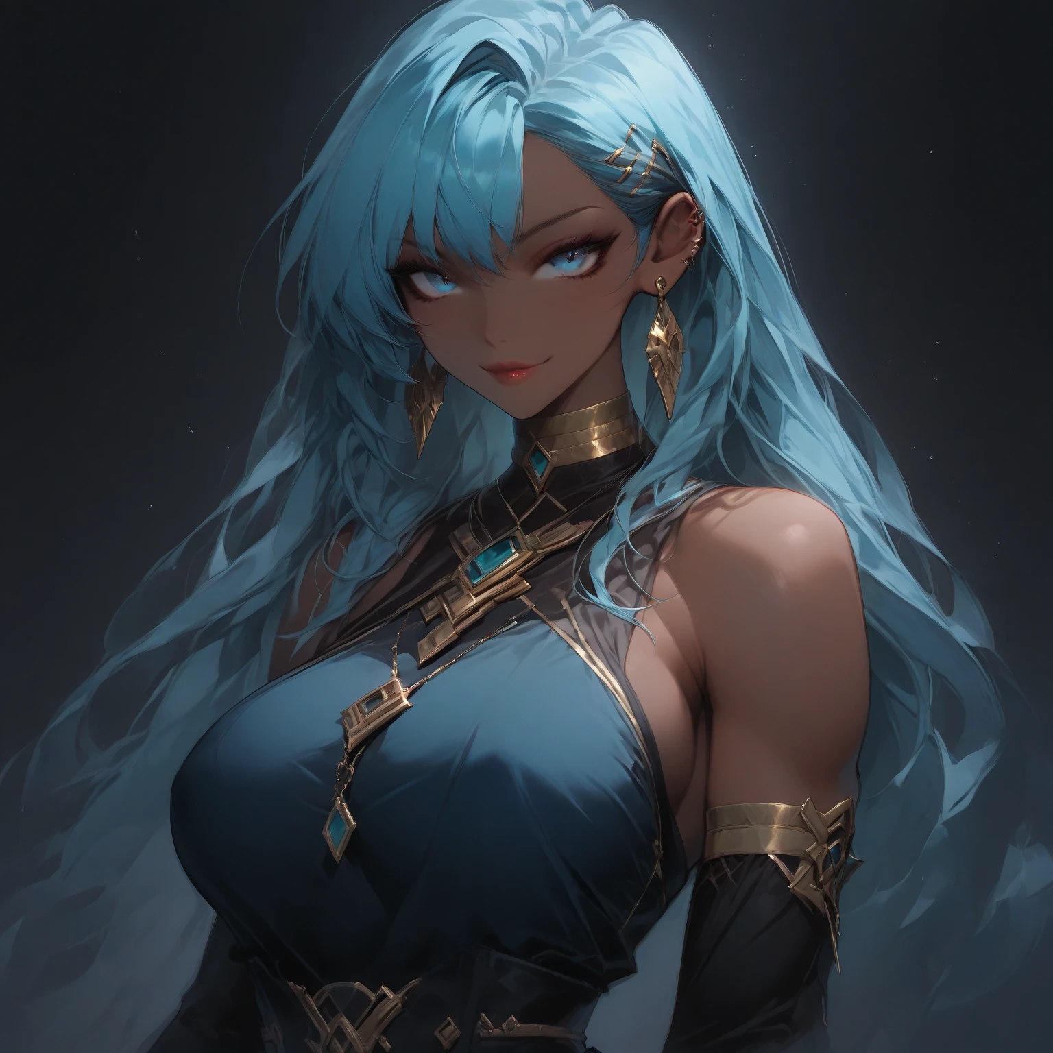 score 9, score 8 above, 1 girl, work of art, trunk,  plein-air, badass clothing,, long hair, hair blue, blue colored eyes, gato anthropo, velues, hair over one eye, breastsout,