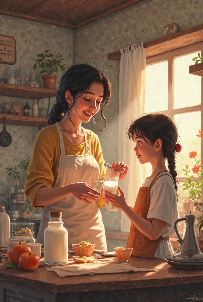 Mother orders daughter to mix water with milk
