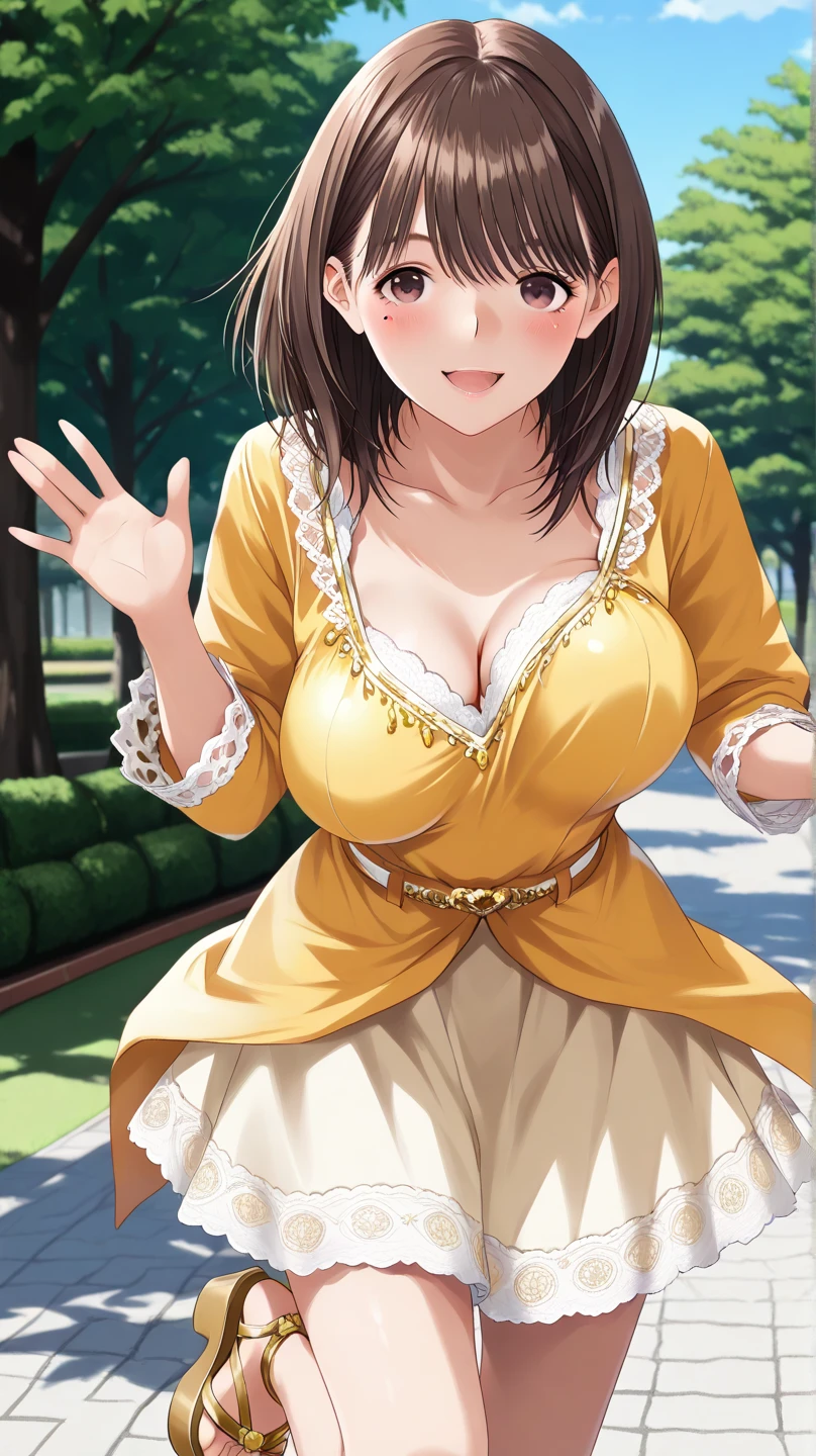 MaryHunt,scared expression,hair flower,frilled dress, yellow dress, cleavage, choker, earrings, long sleeves,a dress with long sleeves,((hands covred the vaginal)),((sweating)),greasy breasts,wet breast,open mouth,heavy breathing,((lying face down)),((from above)),wet clothes,looking up,looking at viewer,((pov)),wet clothes,wet body,in dungeon,no light,Eye-Level Shot,((f/16)),grabbed hand by a man,pee,pee,pee on the floor,A puddle of piss on the floor,((torn skirt)),((dirty body)),((masturbation)),lace panties, bellybuttom,((spread legs)),