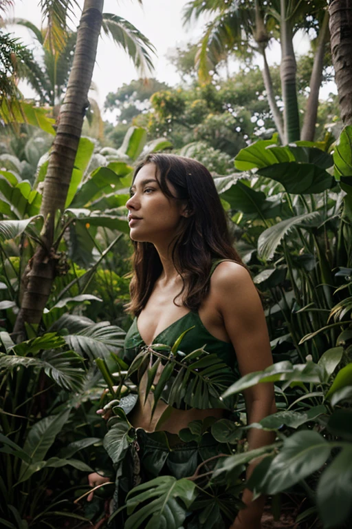 araffe woman in a black bikini and red flower in a bamboo hut, bali, in a jungle environment, inspired by Bunny Yeager, in a jungle, in a bamboo forest, pinup style, dark pin-up style hair, by Emma Andijewska, mid shot portrait, photoshoot for skincare brand, lush surroundings, in a tropical forest