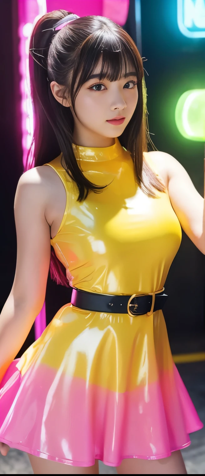 (I will draw the whole body of a beautiful girl who is a hero otaku and stands facing forward to take a passport photo.) (This girl is 18% Japanese, 26% French, and 56% Ukrainian, 178cm tall, has a small bust but is stylish and has a beautifully proportioned body. Her hair is very long and pinkish gray, tied in twin tails with black ribbons, and the ends are curled in a spiral. Her eyebrows are the same color as her hair, slightly thick and short, and her eyelashes are long. Her big blue eyes reflect the light of the lighting and are amazingly beautiful like pearls. Her nose bridge is high like an English person, her lips are plump and kissable, her skin is translucent white, and the proportions of her head and face are traditionally Japanese.) (This beautiful girl is wearing a black full-body zentai-style suit with a yellow logo with a single text "F" on her chest, a yellow cape on her back, yellow gloves, and yellow boots.) Aesthetics. The number of fingers is also noteworthy. Not too much, not too little, and delicately rendered down to the fingertips. Characters must be fully rendered, from head to toe. (Masterpiece, Ultra-detailed, Top Quality, Artistic Composition, Ultra-Accurate, Photo-Realistic, High Resolution, Dynamic Lighting Effects, Consider the Proportions of the Overall Composition, Ultra-Realistic). Try to emphasize facial expressions and appearance. Do your best to meet all these criteria.