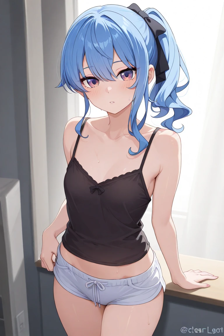 (), tsumugi kokage, short hair, hair ornament, tube top, skirt removed