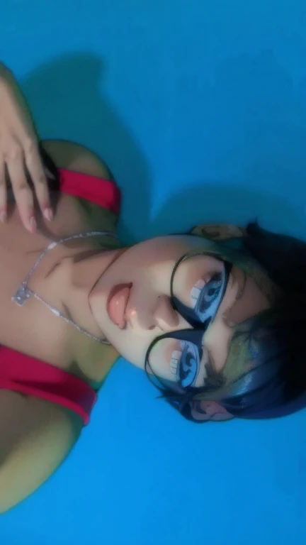score_9_up, score_8_up, score_7_up, 1girl, solo, mature female, Sarada, looking at viewer, black short hair, red eyes, red lips, parted lips, glasses, black seductive swimsuit, fit slim body, perfect small erected breast,((yacht cabin)), night time, rolled eyes, nude body, orgasm face, (((having sex in kamasutra pose)))(((vagina penetration))), wet body