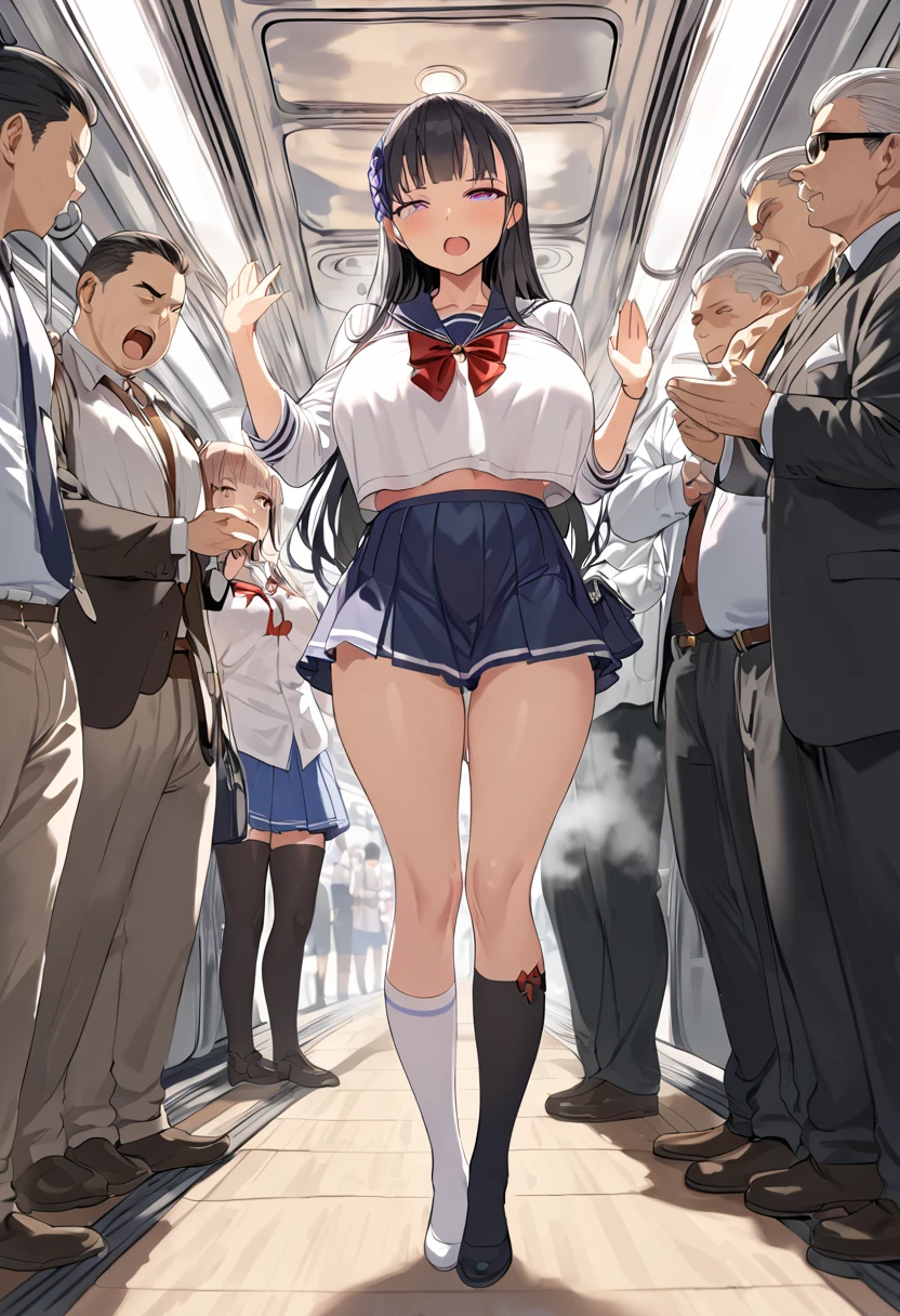 Female student、Sailor suit、Very short pleated skirt、Crowded train、One Woman、Cute Woman、Many passengers、Thick thighs、Best image quality、High resolution、masterpiece、super high quality、bra、Panties made of cotton material、Big Ass、Large Breasts 、blush、4k quality、Reached orgasm、Wearing black knee socks、Heavy breathing、From directly below、From directly below、, 1 personの, Raise your arms, 1 person, {{{The man put his hand on his crotch.}}}, Inside the train, Crowded, Crying face、(Affirmative prompts)
(1 person)++, (masterpiece)+++, (Highest quality)+++, (Super cute)+++, lovelive!, Anime Color, , tears, (vapor)+++ , Being abused ,feigned ignorance, wearing blazer whiteshirt ,Check skirt , (Roll up your shirt), braの位置がずれている ,arched back, Crowded train, (standing behind a lot of men )++, Dynamic pose, Dynamic hand movements, (Grab your chest)+++, A man grabs a woman's arm , (Hands frying), (Floating Hand), (Grab from behind),From directly belowのアングル