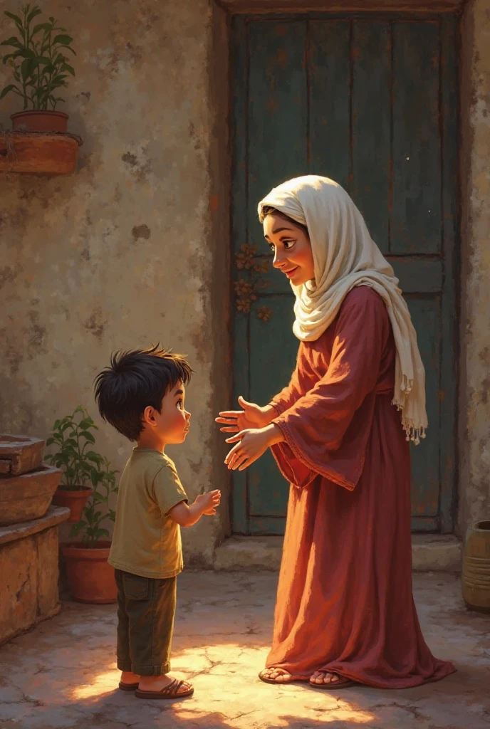 Riyad came and said to mother, — “Mother, you go to the village house