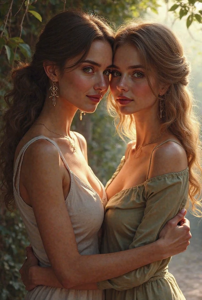 Capture a hyper-realistic, highly detailed portrait of a stunning woman with large breasts, dressed in a luxurious floral silk dress with a deep neckline, set in a vibrant garden. The background features an expensive, colorful, fantasy-themed environment. The image has a mix of muted and vibrant colors with an HDR effect at 1.4 and soft bokeh. She has an innocent yet provocative expression, showcasing her cleavage, collarbones, and bare shoulders. The image highlights her perfect figure with an emphasis on her beautiful eyes and soft, delicate features.
