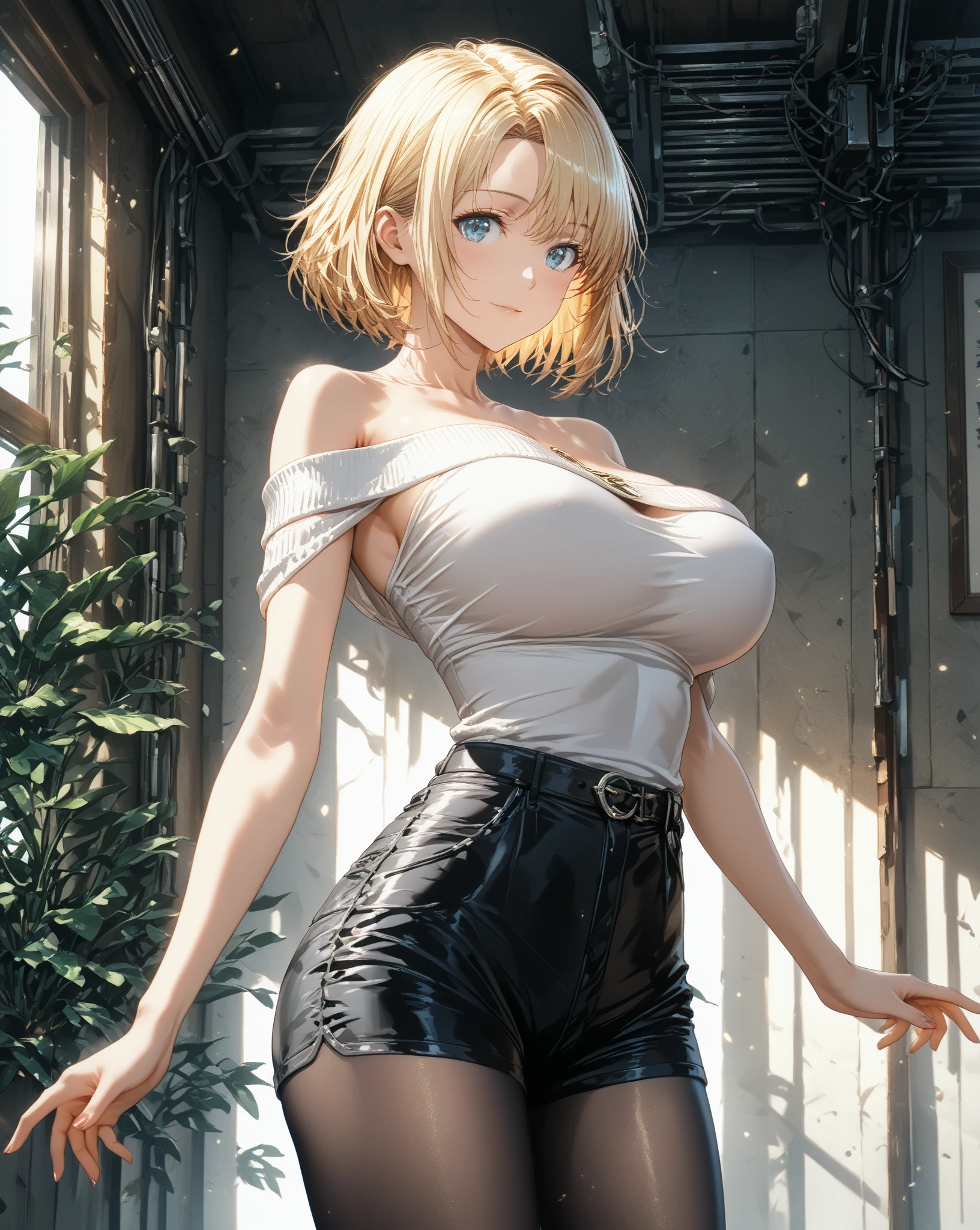 Best 8K UHD quality wallpaper, solo mature woman, giant breasts, giant ass, very curvy, pale skin, bob cut blonde hair, hot pink eyes, full lips, seductive, tattoo, tight croptop shirt, low jeans, thongs, bimbo