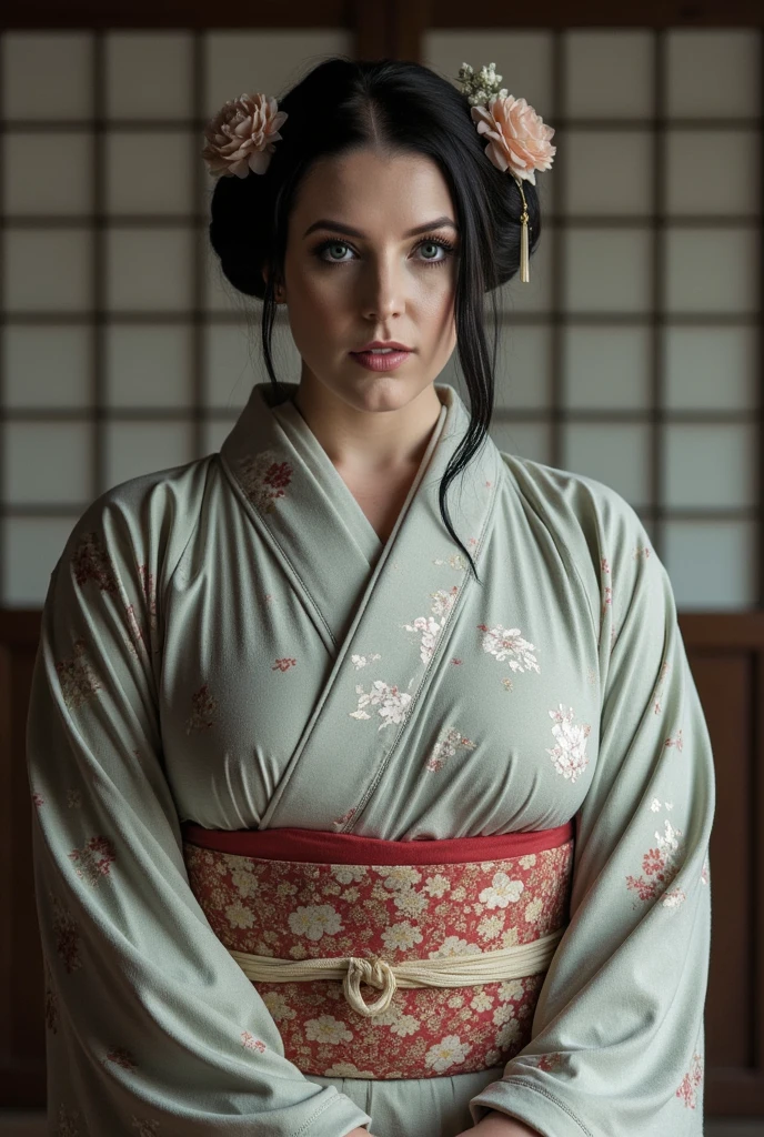 Angela White in Japan, Kimono dress, emotionless expression