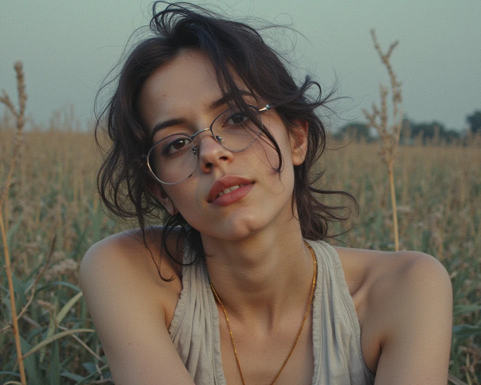 hyper realistic very pretty young female artist curly short hair at the lake working on table desk art art, hyper realistic cinematic photo, hyper beautiful garden, no cartoon, no painting, only realistic photo
