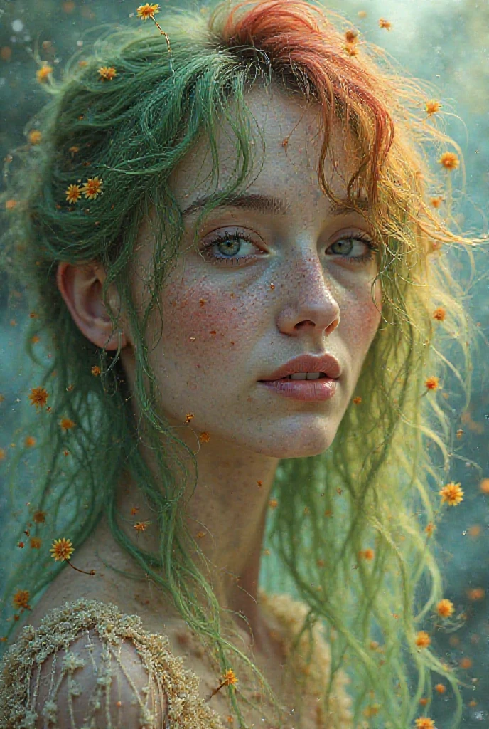 Put on his hair with green red yellow 