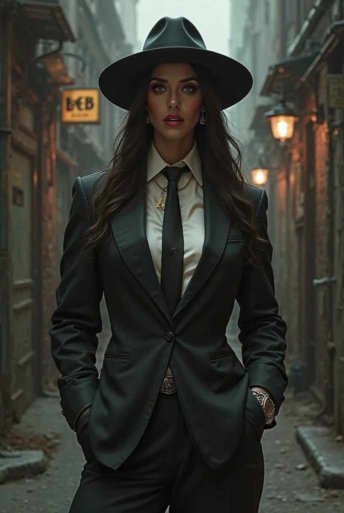 Holy Mary dressed up like a gangster 