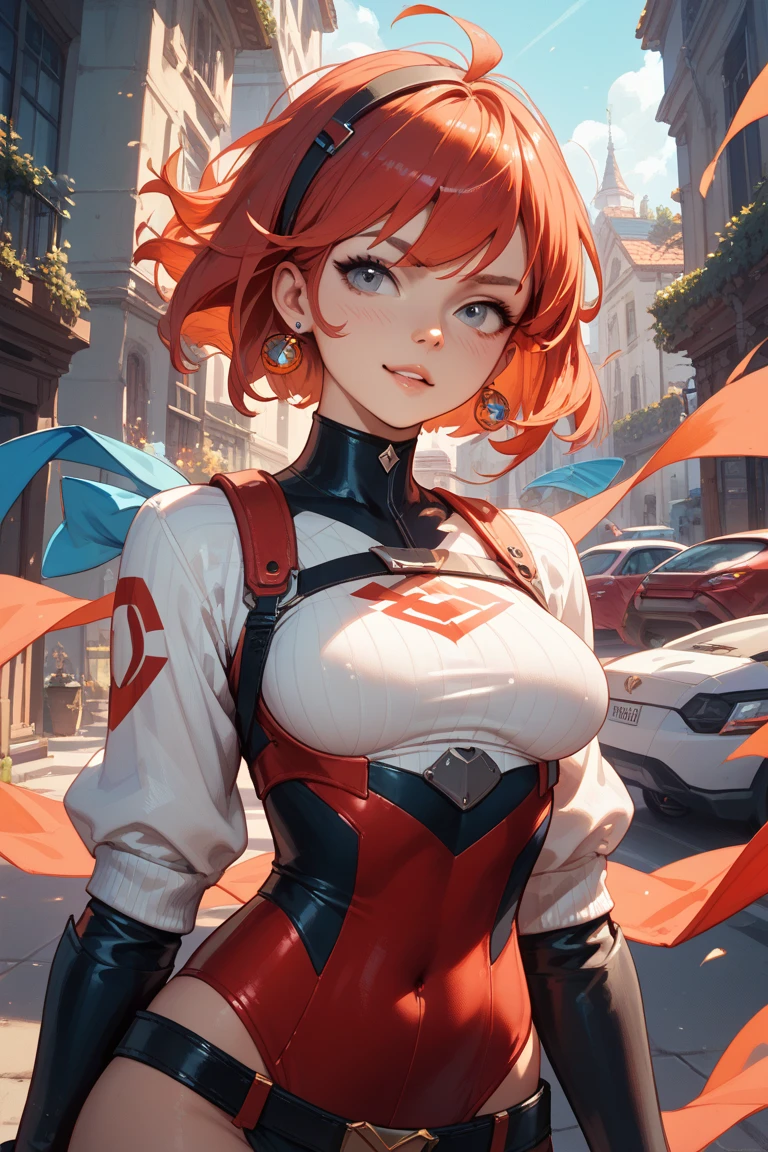((Best quality)), ((masterpiece)), (detailed: 1.4), Fighter pilot woman muscular body defined, half thick naked thighs, closed mouth, only panties, muscular body parts covered by technological clothing, (((large breasts)) perfect, generous neckline, (((red and white clothing)), Canada, pastel, mohawk black short hair with red locks, short underwear, garter belt, by mucha, niji --V5, close to real, best quality, almost naked, psychopath, crazy face, sexy pose, background with falling leaves, 2 pieces clothing, sheet drawings symbol of Canada, cyberpunk, dark red bra with white sheet, ((((clothes with the colors of the flag of Canada))), pointed shoulder pads, green eyes without pupils, HDR (High Dynamic Range),Ray Tracing,NVIDIA RTX, Super-Resolution,Unreal 5,Subsurface Dispersion, PBR Texture, Post-processing, Anisotropic Filtering, Depth of Field, Maximum Clarity and Sharpness, Multilayer Textures, Albedo and Specular Maps, Surface Shading, Accurate Simulation of Light-Material Interaction, Perfect Proportions, Octane Render, Two-Tone Lighting, Wide Aperture, Low ISO, White Balance, Rule of Thirds, 8K RAW, Crysisnanosuit