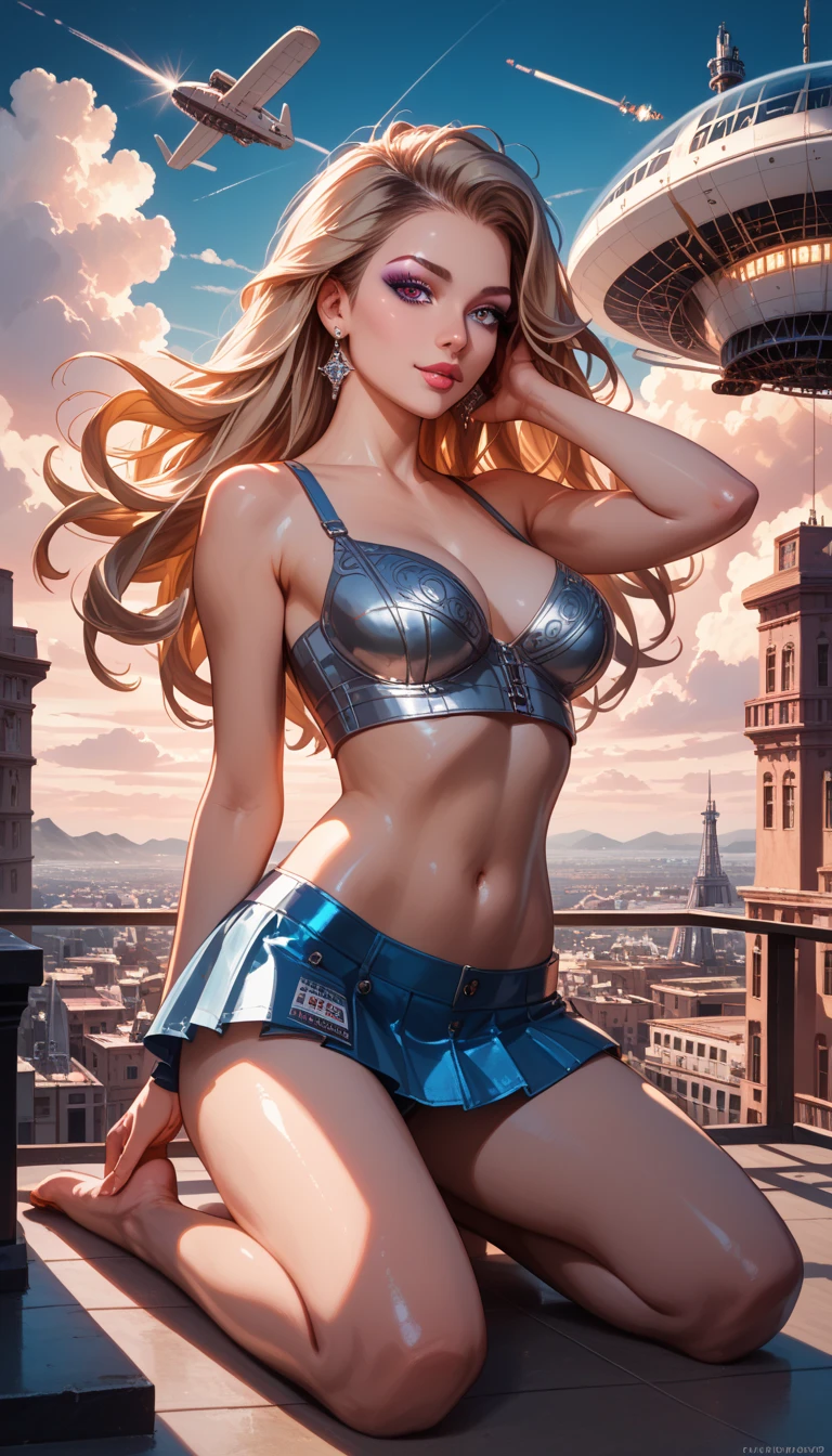 a beautiful girl with a big ass, slender and small face, very bright and shiny skin, hard breasts, voluminous thighs, looking at the viewer, dark and moody quality,
dieselpunk concept, long hair, flying hair, short diesel punk style clothes, navel, short skirts, kneels, perfect eyes, well-drawn eyes, perfect anatomy, buildings, factories, clouds, airship, complex background, complex lights, knights,
Fantasy art, digital art, delicate lines and textures, realistic and dreamy art, imaginative motif art,
magical substances, fantastic landscapes, surrealism, cinematic, harsh shadows, vivid colors, rich colors, light and shadow, three-dimensional lighting, combination of various colors and tones, a vivid and deep art, volume lighting, hair backlighting, light film, dynamic lighting, good anatomy, same makeup for both eyes, eyes with bilateral symmetry,
correct limb, hand with five delicate fingers, perfect body proportions, intricate details, highly detailed.
