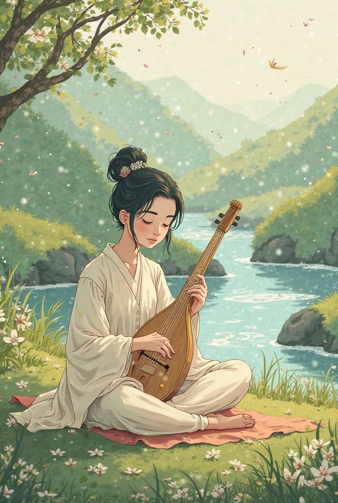 Gentrate me a ghibli picture for my YouTube channel which is about music and i publish heart touching music and my channel name is mystic Melodies 