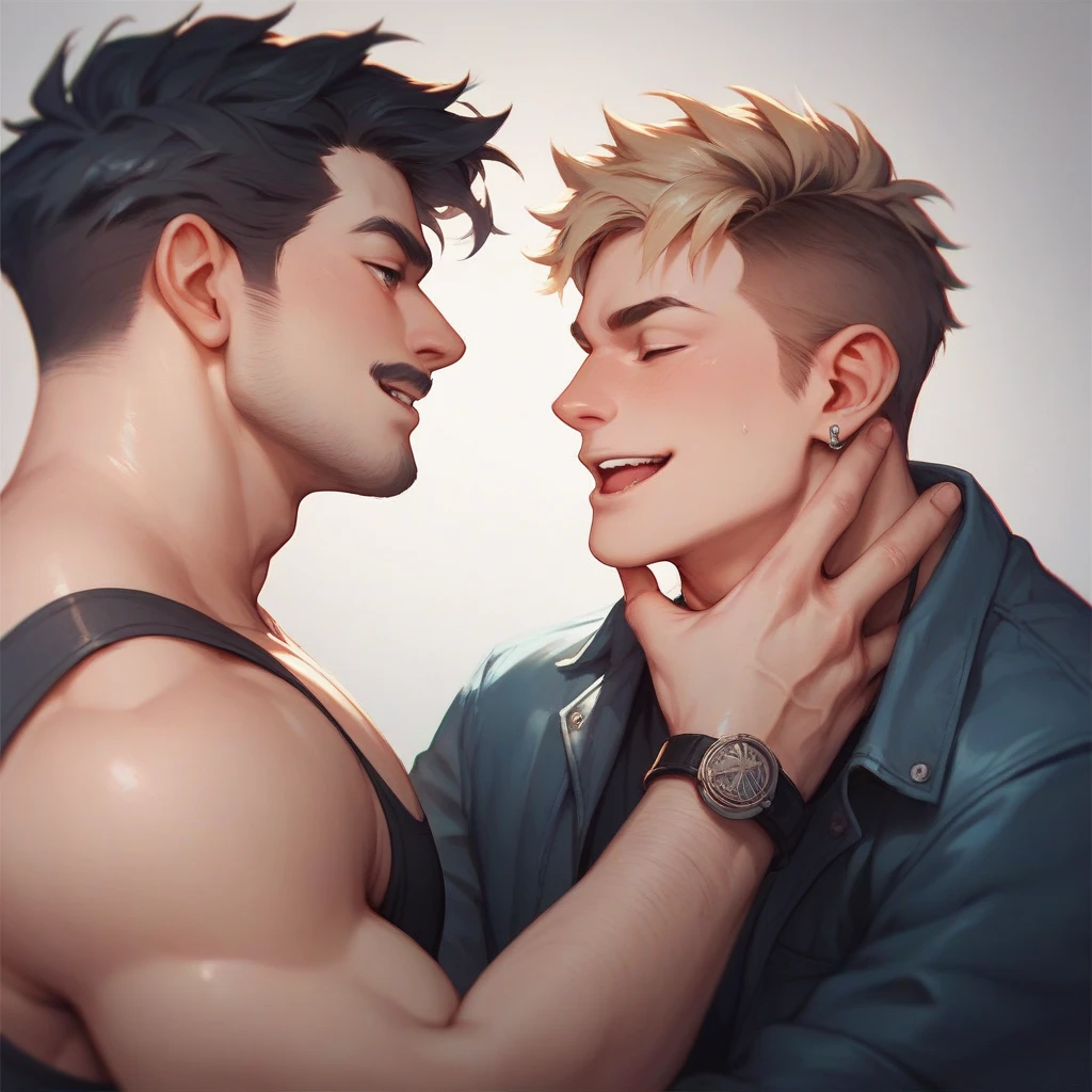best quality, masterpiece, hyper realistic, extremely detailed, pov from camera viewfinder, high angle, parking lot at grocery department store, gay, homoerotic, two extremely handsome men, kissing, dark cinematic lighting, extremely dramatic shadows, perfect fingers, perfect hands, perfect face, perfection, no signature, no logo
