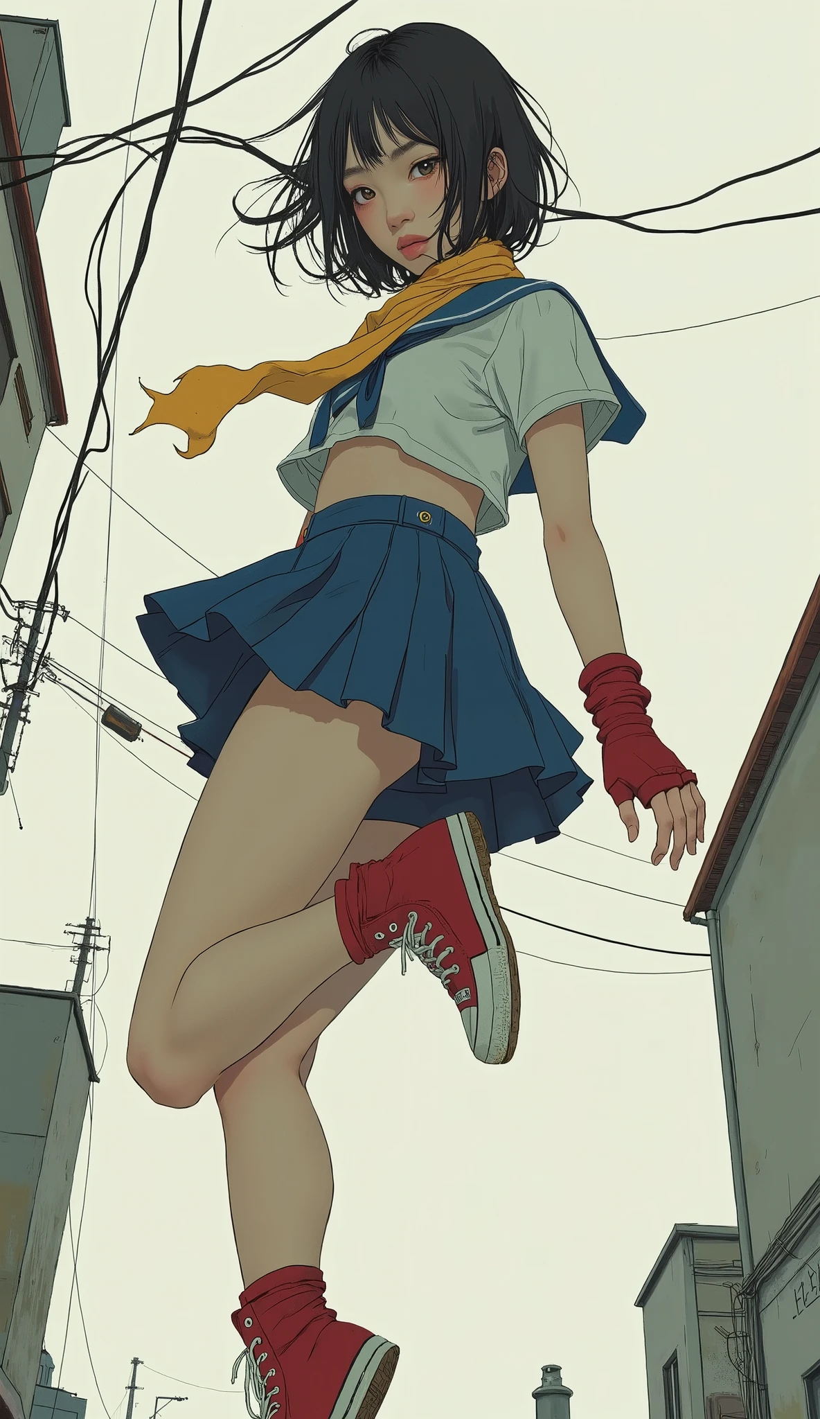 masterpiece, best quality, solo, 1girl,looking at viewer,
<lora:MelmoV1:0.8>melmo,yellow skirt, red boots,