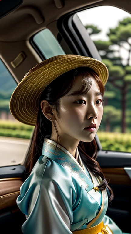 A fascinating close-up of a beautiful little bird illuminated by the soft, golden morning sun. Scene of a handsome Korean man like Ju Ji Hoon from the Netflix drama 'Kingdom' wearing traditional hanbok and hat while driving a Tesla cyber truck. Realistic lighting and high definition, Korean historical drama atmosphere. The characters have a clean and serious expression. The car is clear and modern, and, The road blends strangely with the background of the Joseon Dynasty. emphasizes only the traditional Korean feel. The details of Hanbok are expressed with care.
 portrait, A vivid bokeh ball gently envelops that delicate appearance.

negative prompt low image quality, distorted face, Japanese style, Chinese style, animation,  cartoon style , fantasy, strange hands, distorted human body, Western costume, Modern Outfit, Distorted eyes, No lampshade, not Hanbok
