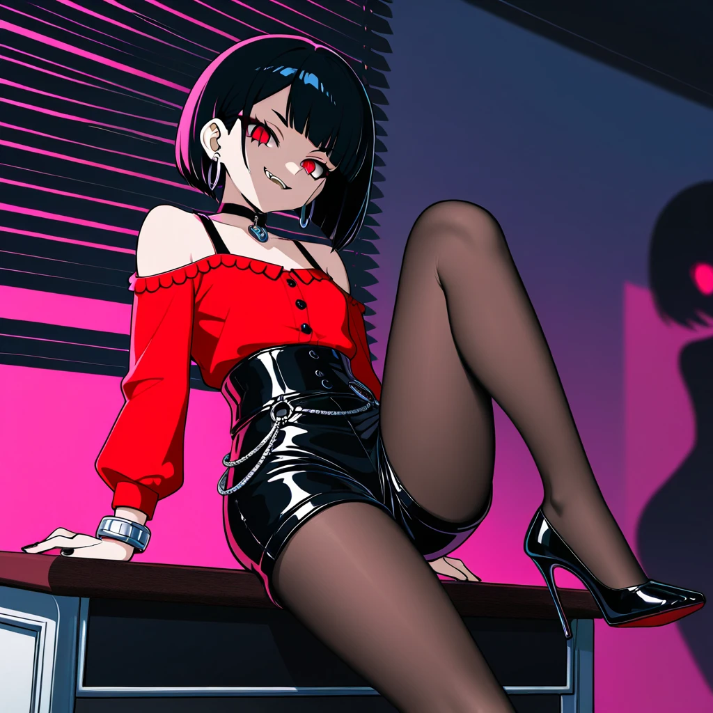 Really embarrassed Asian tomboy girl with black short hair and glasses, In verry sexy pink and lingerie ,full body, ashamed pose and expresion, Lying on a sofa
