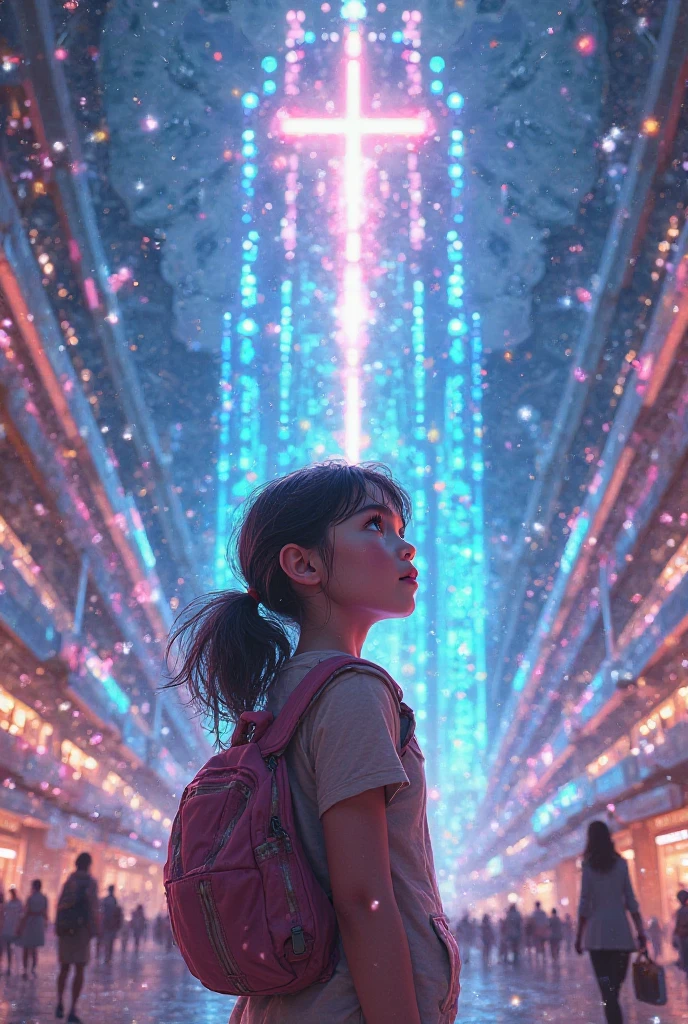 Girl looking up at Astro Mall sign