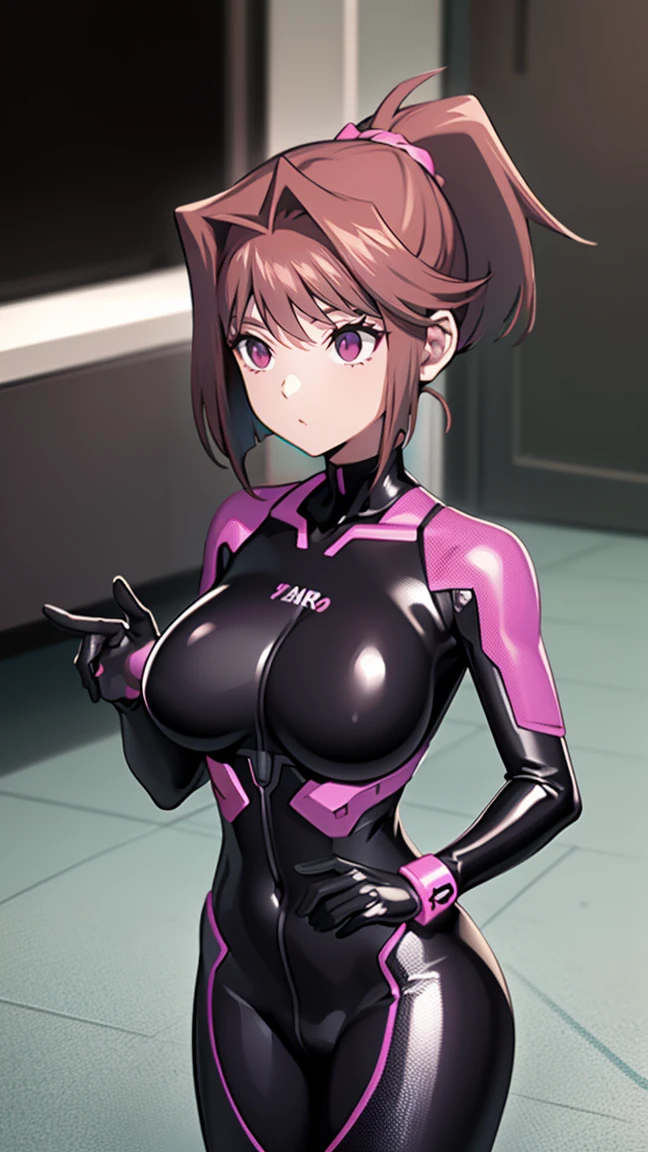 1 girl,NSFW,Nozomi Tojo, (lovelive), clavicle, absurd, brainwashing,Combatant, empty eyes,((purple glowing eyes 1.5))( medium breasts ), No expression, emotions are removed,((black latex tight bodysuit)),avert your eyes , whole body shape, ((stand up)),(highest quality、4k、8K、High resolution、must have:1.2)、Super detailed、(reality:1.37)、ticker、hyper hd、studio lighting、ultra definition paint、sharp focus、Physically based rendering、extreme details、Professional specifications、vibrancy and color、blurry、sports portrait、landscape、horror style、medium breasts、SF、photograph、concept artist、five fingers, perfect body,  {{{masterpiece}}}, {{{highest quality}}}, {{Super detailed}}, {shape}, {{very delicate and beautiful}},Improved cost performance、all roles、Canon 5D MK4でphotograph、photograph, pink hair
