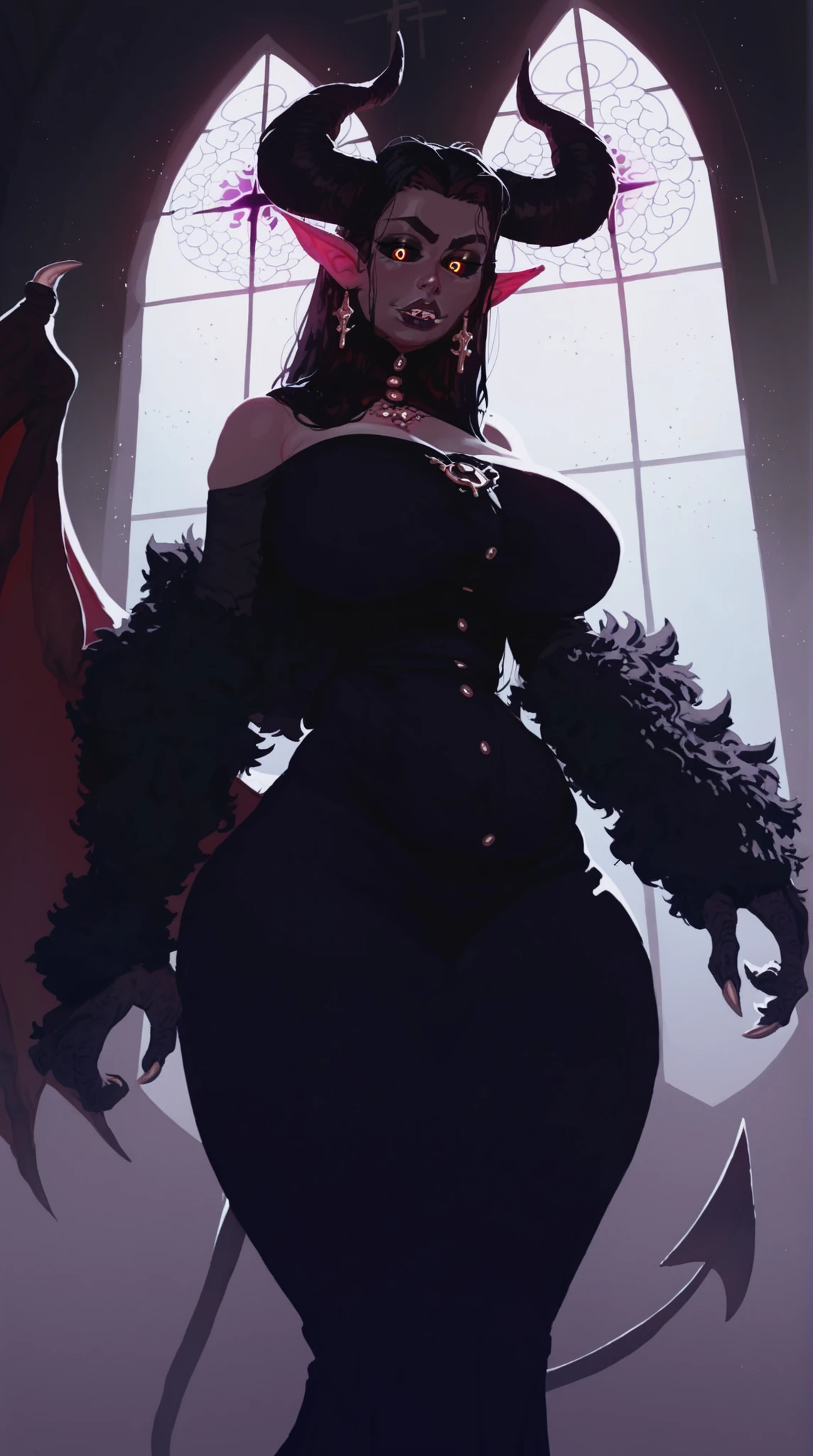 (back view, full body:1.4),((ultra realistic illustration:1.2)),(dark fantasy:1.4), (seductive). In a ornate bed chamber. Beautiful vampiress. long black hair, red eyes, ((very pale:1.4)), beautifully fit figure, natural perky breasts. Blood red lipstick, long sheer gown, .Masterpiece, (highly detailed:1.2),(detailed face and eyes:1.2), 8k wallpaper, natural lighting. core shadows, high contrast, bokeh.
