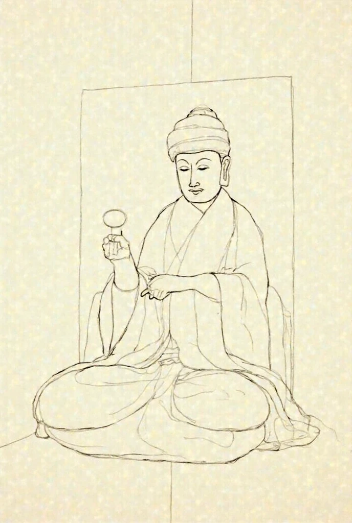 Alaferd painted the man sitting in a chair,A chain hangs around his neck, inspired by Kanō Masanobu, inspired by Tawaraya Sōtatsu, inspired by Kikuchi Yōsai, inspired by Itō Jakuchū, inspired by Yamamoto Shōun, inspired by Tōshūsai Sharaku