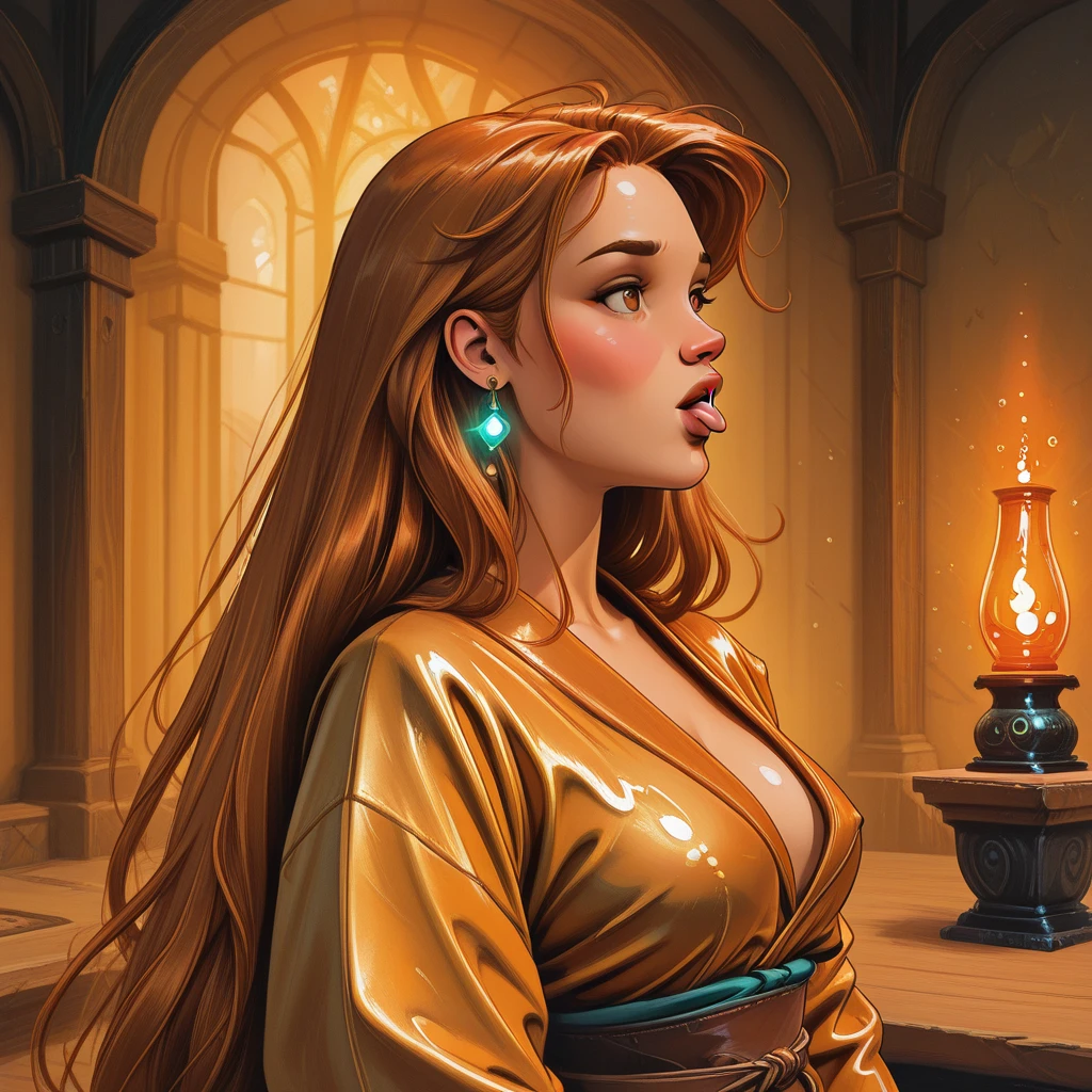 score_9, score_8_up,score_7_up, score_6_up, score_5_up, score_4_up, woman, best quality, highres, portrait, solo, beautiful, makeup, soft lips, hermione in serpentar clothes, grimace, put out your tongue, large cleavage, snake double tongue