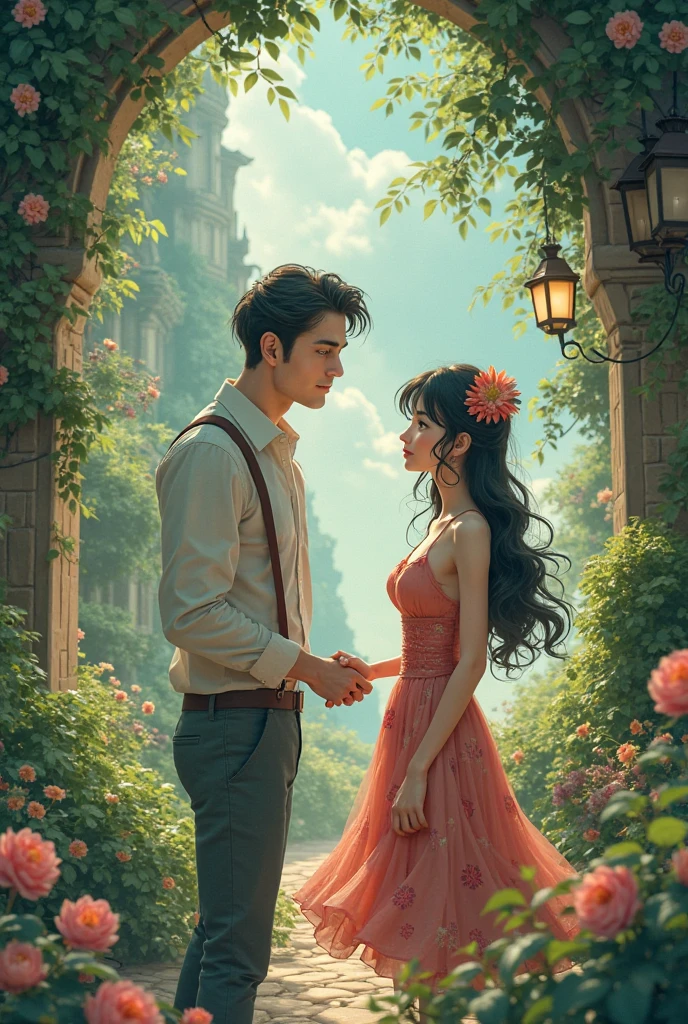 Sexy woman talking to sexy man in Ghibli