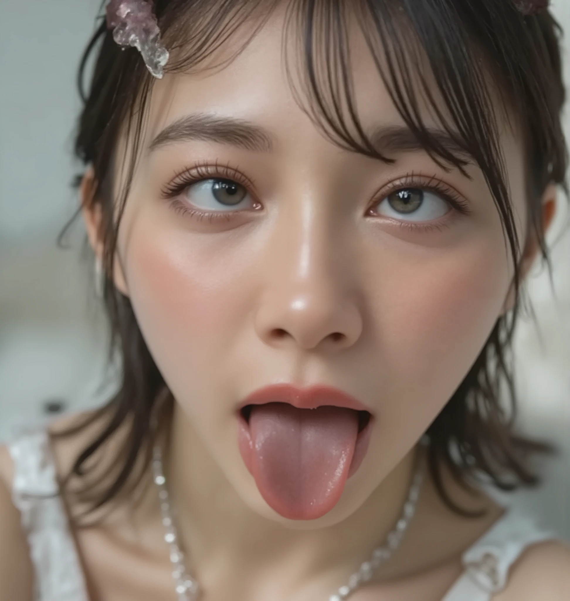 beautiful brown-haired woman closing her eyes and shouting , Commuter trains in Japan,Crowded car interior, worn over jacket 、 wide-breasted white shirt , (( Turn your back to Scary Cum Lean on the playground equipment and climax)) , close-up with eyes closed , ( 8K Ultra HD :0.8), super detailed, RAW amateur photo ,(( Face Up )), grimace, irritating, frown, opens her mouth wide ,Panting face, it is there , chest, neck, and face shining wet with sweat ,Coordinating Your chest to SEXY , Dirty Toilet Floor {x} Beautiful Actress Scandal, lean back of chair, leaning back from outside , during sexual activity , sex,seat, 胸元はsweatだくで、Décolletage , sweaty,( Wet Filter) climax face ,length, Narrow nostrils, carved face ,Greek Nose,((sweat, oily skin)) My face and body are wet with water , sexハードオーガズムの女性の顔をランダムで表現して, hyperrealistic details 、 glowing skin