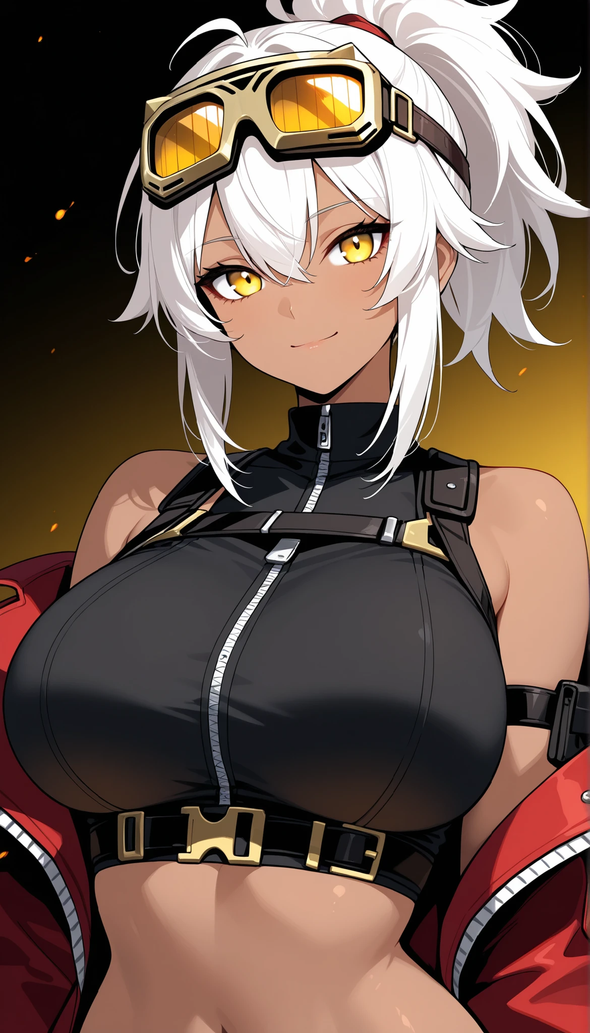 masterpiece、highest quality、red hood、passionate"のdebonair、debonair、Emit high heat from the body and burn up the surrounding area〝curse of heat〟、Predisposition to constant high temperature/high fever、（（（high kick）））+++、（（（high kick）））+++、（（（high kick）））+++、（（（high kick）））+++、Hitting with a scorching hot fist of 800 degrees Celsius、fever so high that the body can float、Iron Works Conductor and Instructor of the Hunter Union、Muscular dark-skinned mature woman with big breasts、Muscular dark-skinned mature woman with big breastuscular dark-skinned mature woman with big breasts、He is as tall as an adult Grimm.。Has a toned body、The charm of women is their big size.、（You can see the graceful body even from the back.）。Dress with a bandage on your arm、Wearing underwear that only covers the chest and long pants。Because she is wearing light clothes with her belly button exposed、Her healthy and beautiful figure and well-trained dark skin body are emphasized.、Because of my constitution that is always warm、It seems to be clothing that helps dissipate body heat.。There are also many old wounds on his body that appear to have been caused by battles.。Depending on the scene, he is wearing a military cap or military uniform.。Her face is beautiful、eyepatch on left eye(eye patch)Wearing。His expression is cheerful、Full of cheerful expressions。I&#39;m not sure if her hair is tied back or if it&#39;s curly.、She has a hair style with spiky hair that looks like flames.