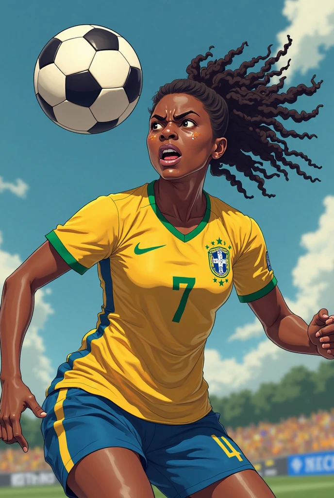 a beautiful black woman smiling holds the flag of Brazil
