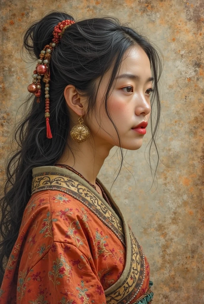  middle-aged female ，is about an Asian  along with the following ancient inventions：

cave paintings

pottery

Pottery wheel（pottery tools）

Paper straw paper（ancient writing materials）

metalworking

textiles

Tempera（tempera paint painting）