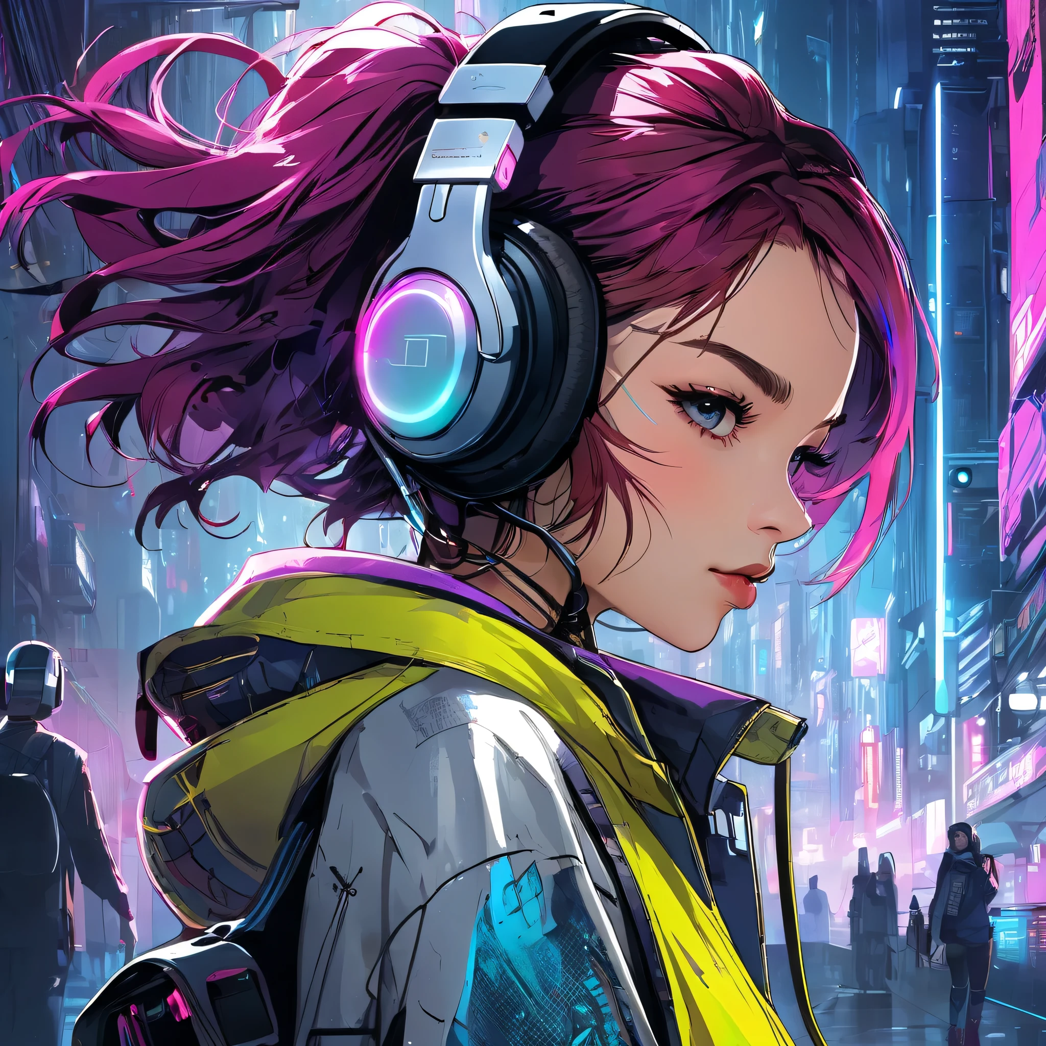 image、Rolling、Design Drawings、Cyberpunk、Beautiful woman with headphones、