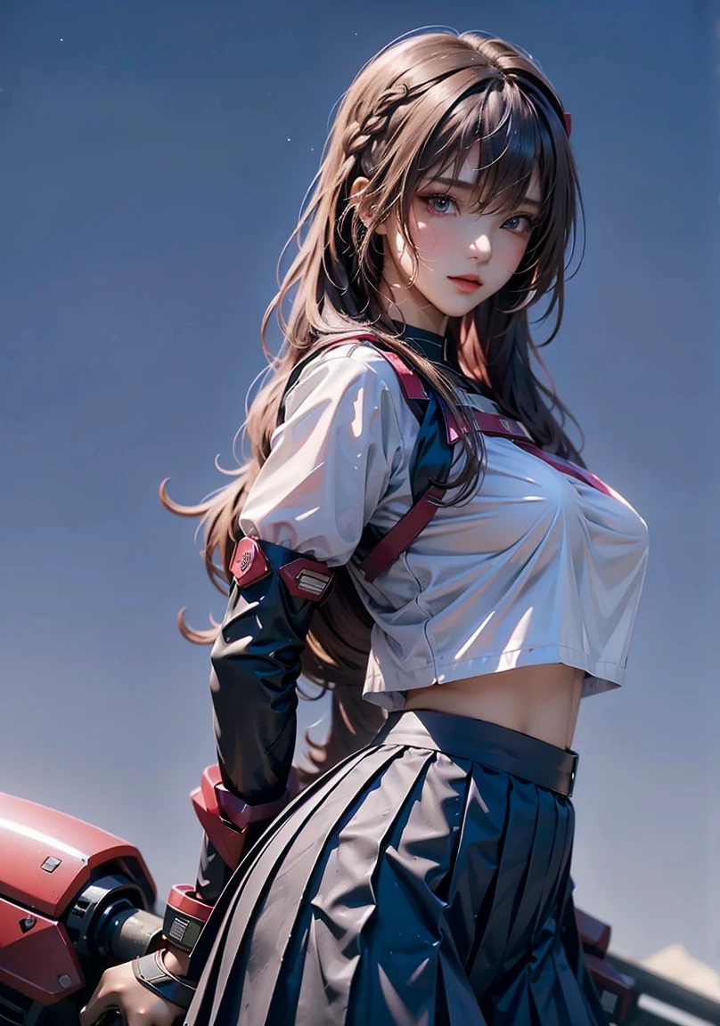 Highest quality, outstanding details, super high resolution, (fidelity: 1.4), the best illustration, favor details, highly condensed 1girl, with a delicate and beautiful face, dressed in mecha, wearing a mecha helmet, holding a direction controller, riding on a motorcycle, the background is a high-tech lighting scene of the future city, stockings, fishnet socks