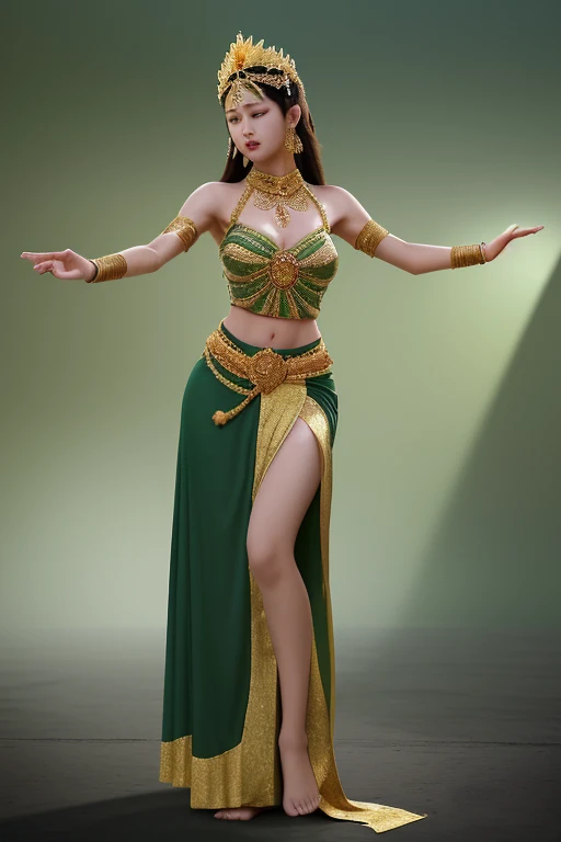 1 girl,Khaleeji dress,Belly Dance,JADE,<lora:Clothing - Jade Armor:1>,
brack hair,long hair,straight hair,
masterpiece,realistic,ultra detailed,vibrant colors,photo-realistic,DSLR,hair flowing in the wind,