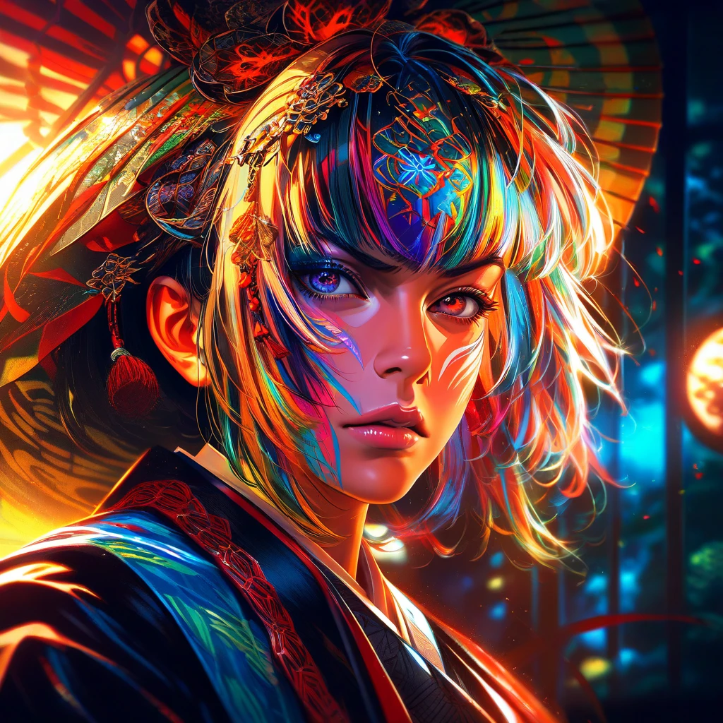 dEMON sLAYER :Tanjiro's Haori Hood Umbrella,detailed portrait,exquisite facial features,intense expression,determined posture,intricate detailed haori design,traditional Japanese umbrella,lush forest background,warm lighting,cinematic atmosphere,vibrant colors,digital painting,masterpiece,8K,hyper-detailed,photorealistic,HDR,studio lighting,physically-based rendering,vivid colors,dramatic lighting