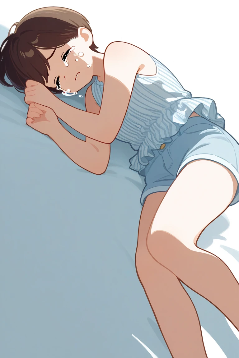 Sleeping, girl, white background, full body, painful