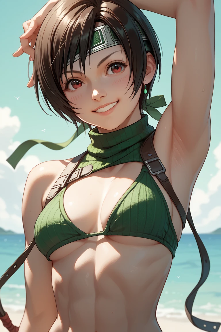 Yuffie･Kisaragi(FINAL FANTASY VII)、shortcut hair、bikini、smile、armpits