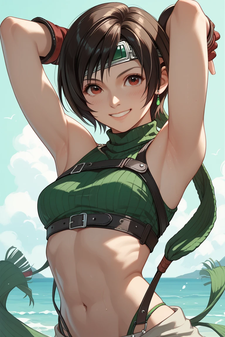 dororo, black hair, choker, black eyes, bandages, wrist wrap, ankle wrap,, masterpiece, best quality, movie still, 1girl, solo, looking at viewer, , depth of field, anime coloring, dororo, black hair, brown eyes, ponytail, short hair