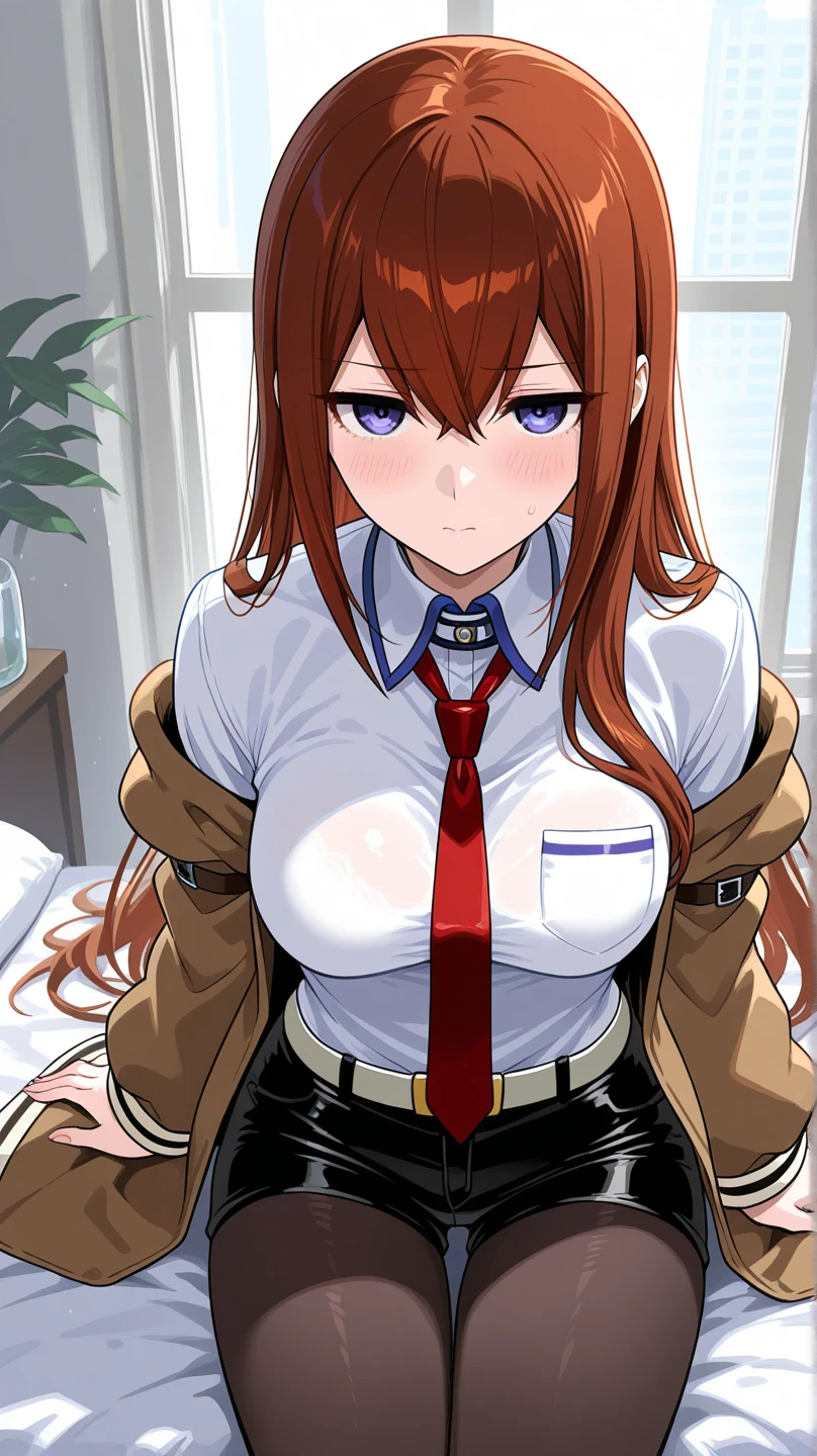 (best quality,4k,8k,highres,masterpiece:1.2),ultra-detailed,realistic,photorealistic:1.37,big breasts,nude,choker,purple eyes,white hair,beautiful detailed eyes,beautiful detailed lips,longeyelashes,spread legs,short hair,pussy,stockings,open shirt,cumshot,tatoo ,makima \(chainsaw man\), red hair, very long braided hair, bangs, golden eyes, beautiful golden eyes, ((Ringed Eyes)), white shirt, black pants, black jacket, BLACK COLLAR, stand up, black necktie, in office, halo, (light diffusion), 1 girl,(perfect eyes:0.8), (detailed eyes:1), perfect background, perfect eyes, big boobs, cleavage, looking at viewer, ,bunny girl,